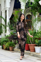 Black Floral Co-Ord Set with Golden Print