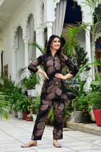 Black Floral Co-Ord Set with Golden Print