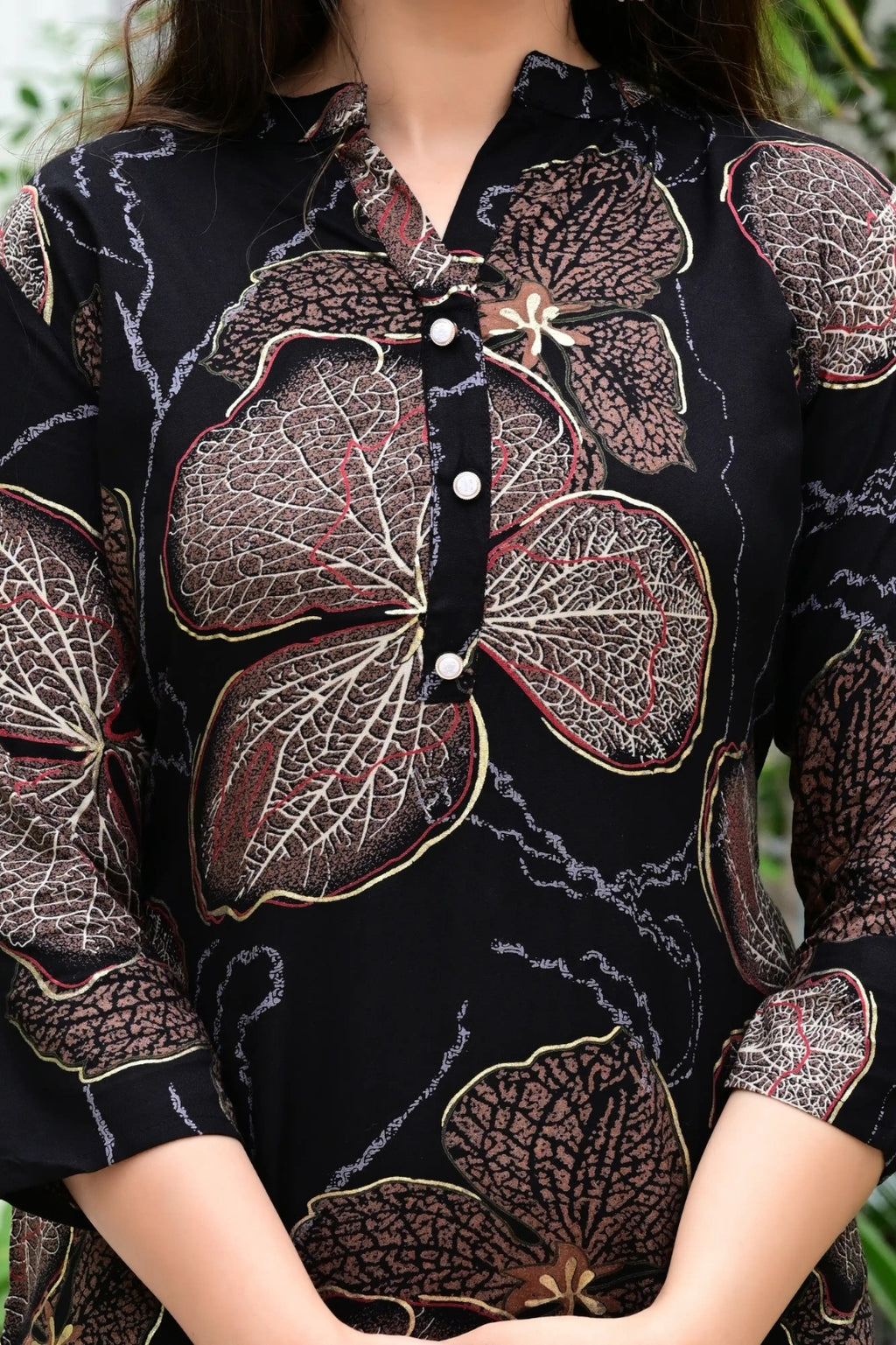 Black Floral Co-Ord Set with Golden Print