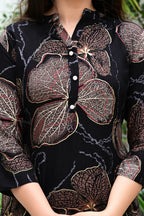 Black Floral Co-Ord Set with Golden Print