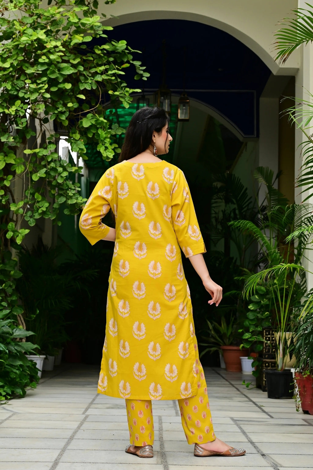 Mustard Mal Cotton Suit Set with Mirror & Embroidery Work
