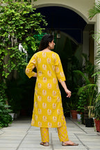 Mustard Mal Cotton Suit Set with Mirror & Embroidery Work