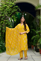 Mustard Mal Cotton Suit Set with Mirror & Embroidery Work