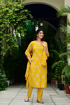 Mustard Mal Cotton Suit Set with Mirror & Embroidery Work