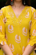 Mustard Mal Cotton Suit Set with Mirror & Embroidery Work