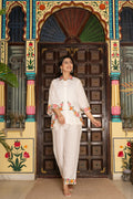 White Pure Cotton 2-Piece Cord Set with Self Embroidery & Cutwork Detailing