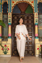 White Pure Cotton 2-Piece Cord Set with Self Embroidery & Cutwork Detailing