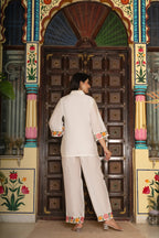 White Pure Cotton 2-Piece Cord Set with Self Embroidery & Cutwork Detailing