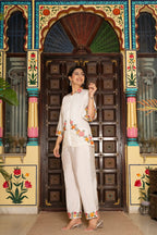 White Pure Cotton 2-Piece Cord Set with Self Embroidery & Cutwork Detailing