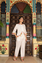 White Pure Cotton 2-Piece Cord Set with Self Embroidery & Cutwork Detailing