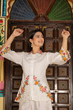 White Pure Cotton 2-Piece Cord Set with Self Embroidery & Cutwork Detailing