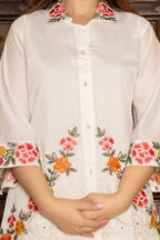 White Pure Cotton 2-Piece Cord Set with Self Embroidery & Cutwork Detailing