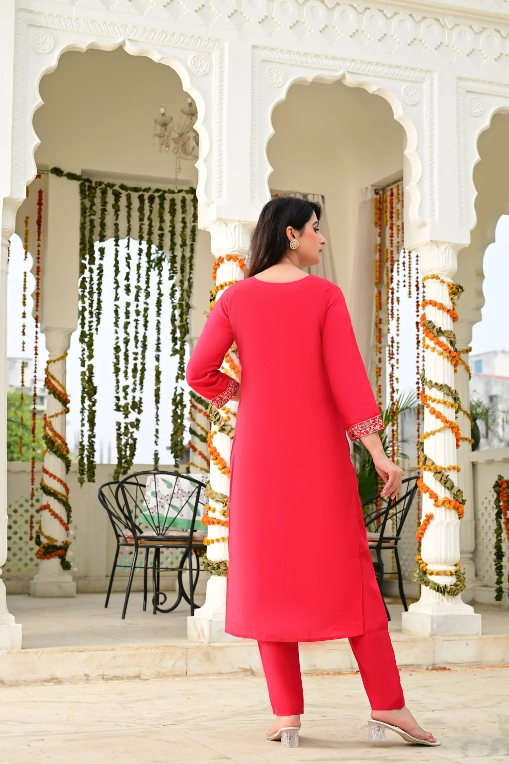 Rani Pink Silk 3-Piece Zari Work Suit Set with Organza Dupatta