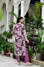 Purple Suit Set in V. Vatikan Fabric with Neck Embroidery