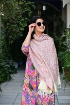 Soft Pastel Shawl with Floral & Geometric Weaving