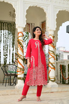 Rani Pink Silk 3-Piece Zari Work Suit Set with Organza Dupatta