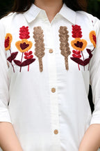 Cream Silk-Cotton Cord Set with Colorful Embroidery & Plain Pant