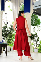 Red Color 2-Piece Cord Set in Silk Cotton Fabric