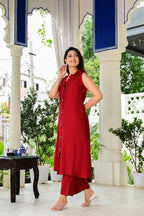 Red Color 2-Piece Cord Set in Silk Cotton Fabric