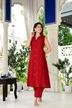 Red Color 2-Piece Cord Set in Silk Cotton Fabric