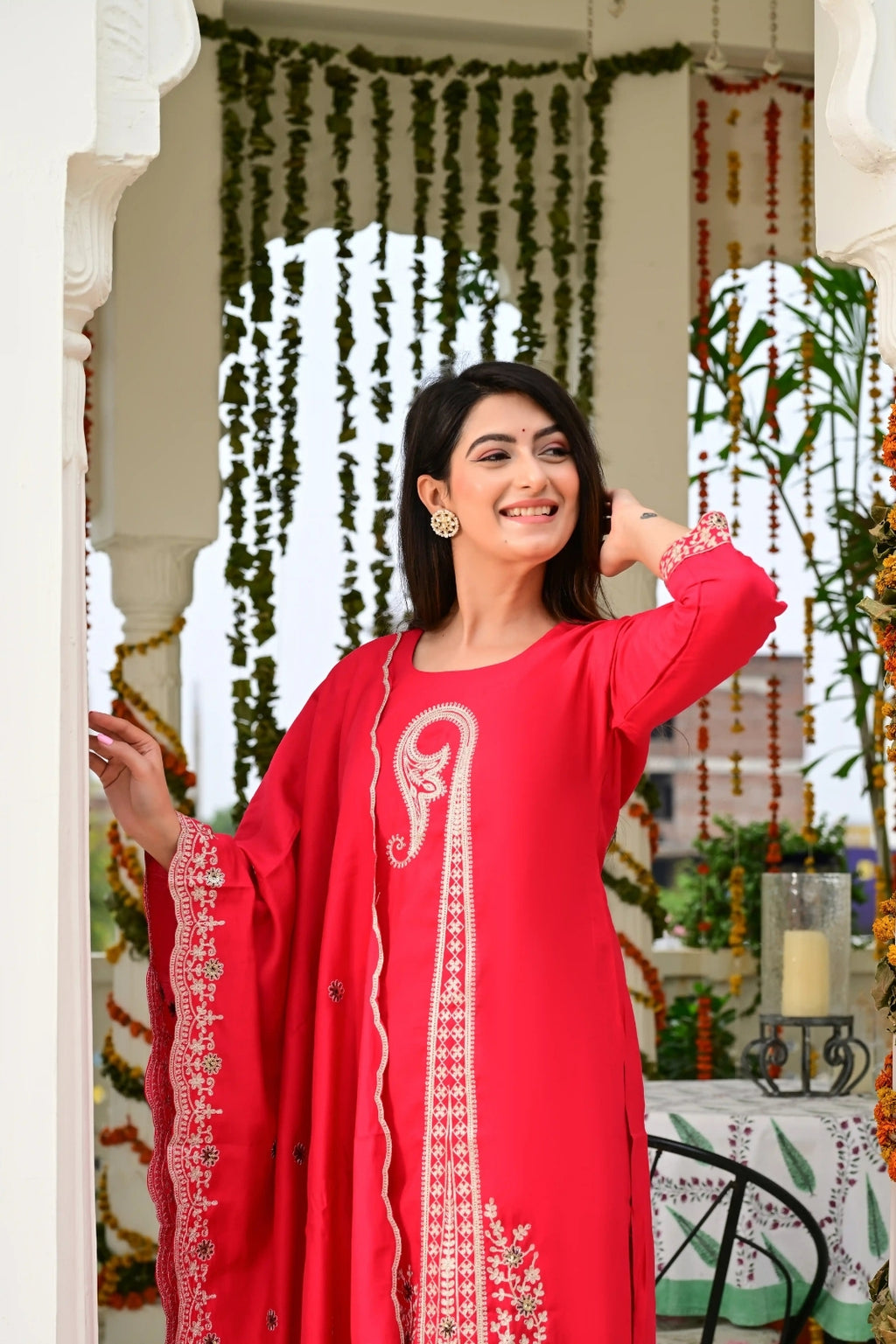 Rani Pink Silk 3-Piece Zari Work Suit Set with Organza Dupatta