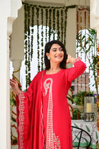 Rani Pink Silk 3-Piece Zari Work Suit Set with Organza Dupatta