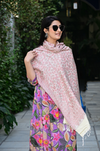 Soft Pastel Shawl with Floral & Geometric Weaving