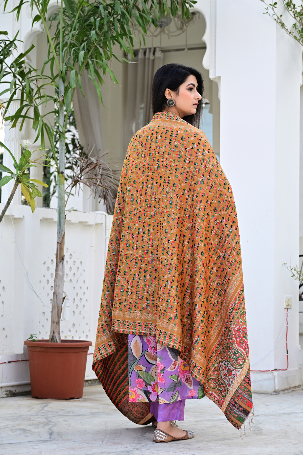 Traditional Woven Shawl with Vibrant Floral Motifs & Festive Colors