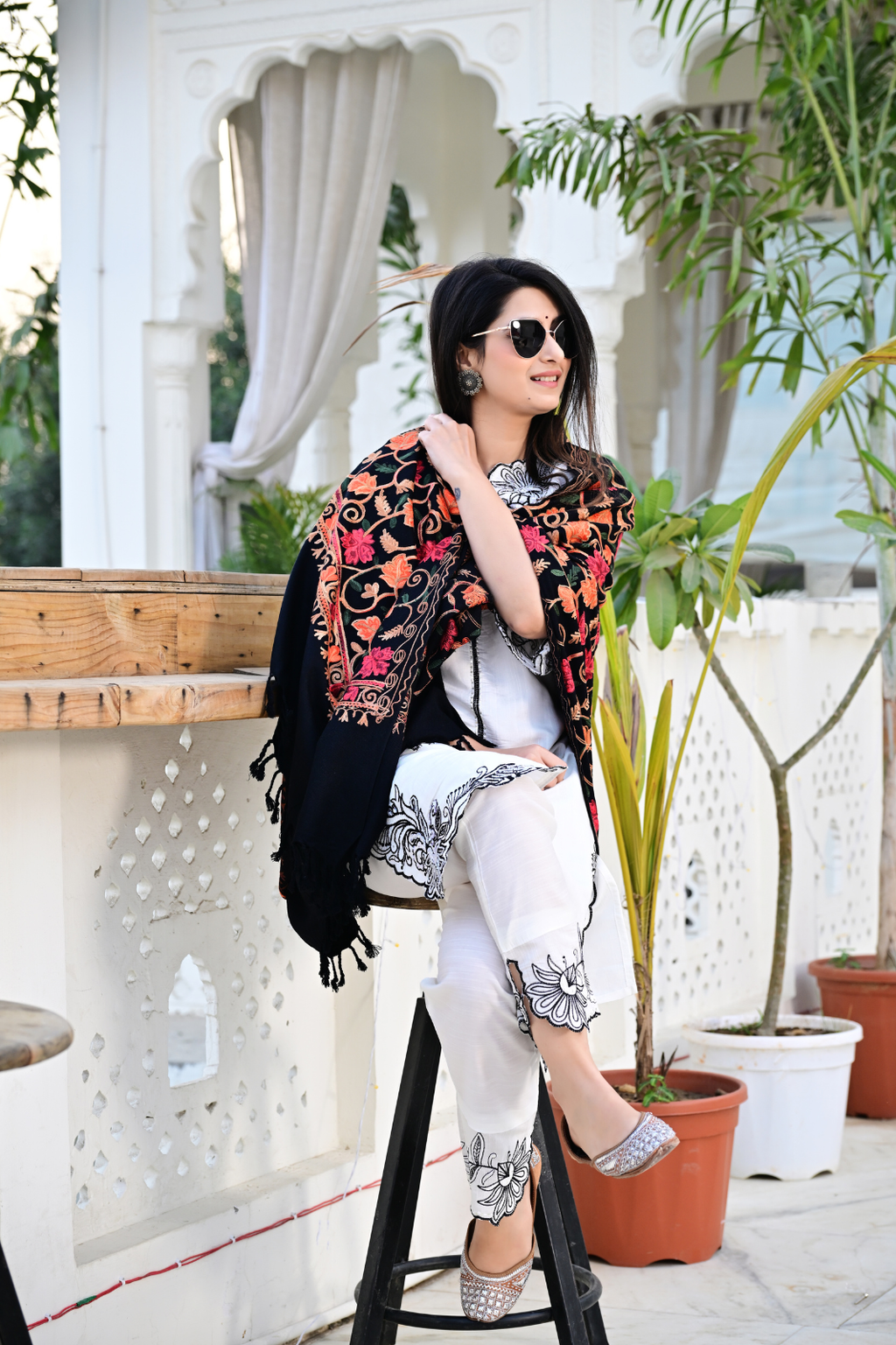 Elevate Your Style with Our Premium Black Shawl Featuring Artistic Patterns