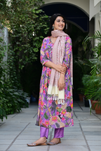 Soft Pastel Shawl with Floral & Geometric Weaving