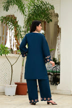 Teal Blue Organza Tissue 2-Piece Embroidered Cord Set