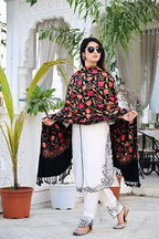Elevate Your Style with Our Premium Black Shawl Featuring Artistic Patterns