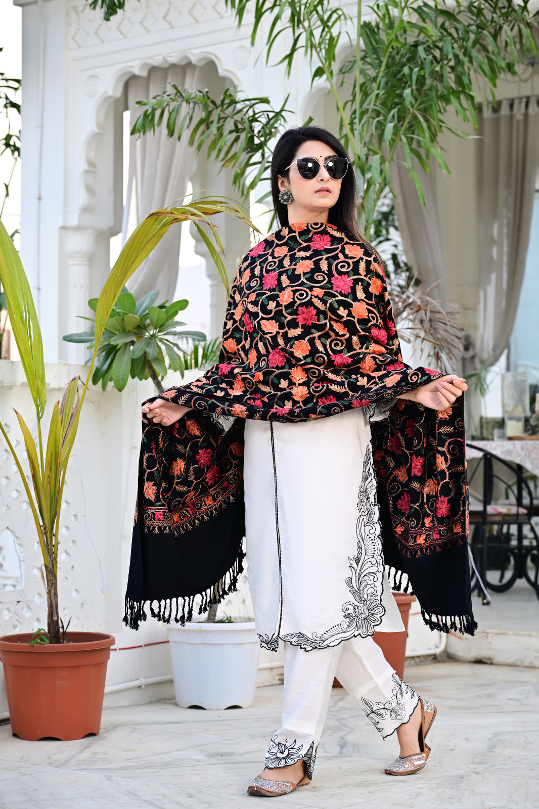 Elevate Your Style with Our Premium Black Shawl Featuring Artistic Patterns