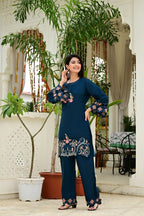 Teal Blue Organza Tissue 2-Piece Embroidered Cord Set