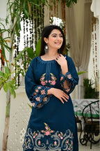 Teal Blue Organza Tissue 2-Piece Embroidered Cord Set