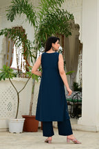 Blue Color 2-Piece Cord Set with Heavy Thread & Mirror Work