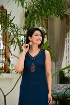 Blue Color 2-Piece Cord Set with Heavy Thread & Mirror Work