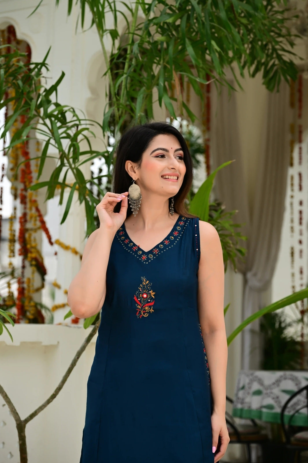 Blue Color 2-Piece Cord Set with Heavy Thread & Mirror Work