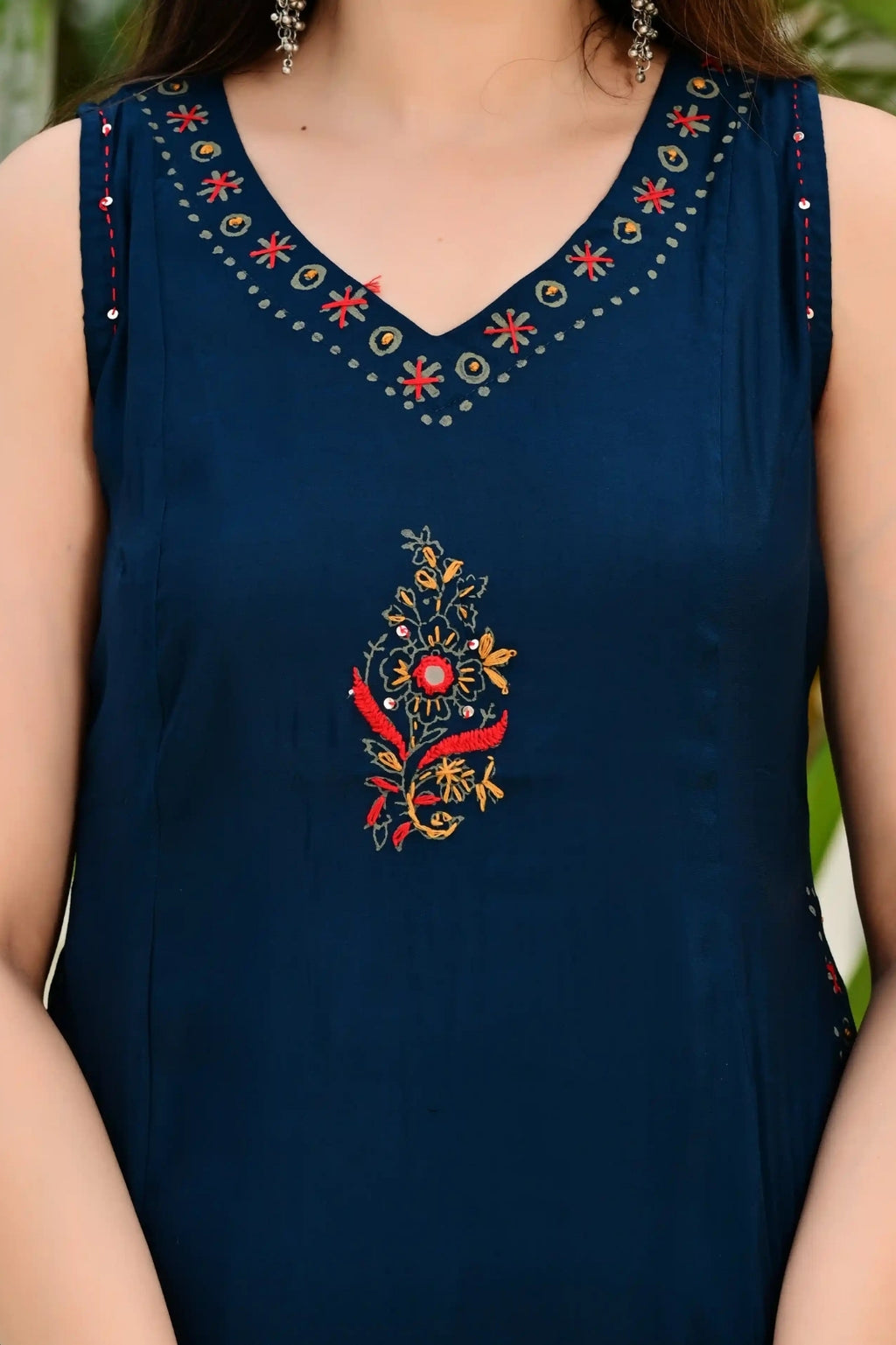 Blue Color 2-Piece Cord Set with Heavy Thread & Mirror Work