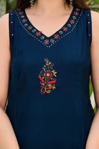 Blue Color 2-Piece Cord Set with Heavy Thread & Mirror Work