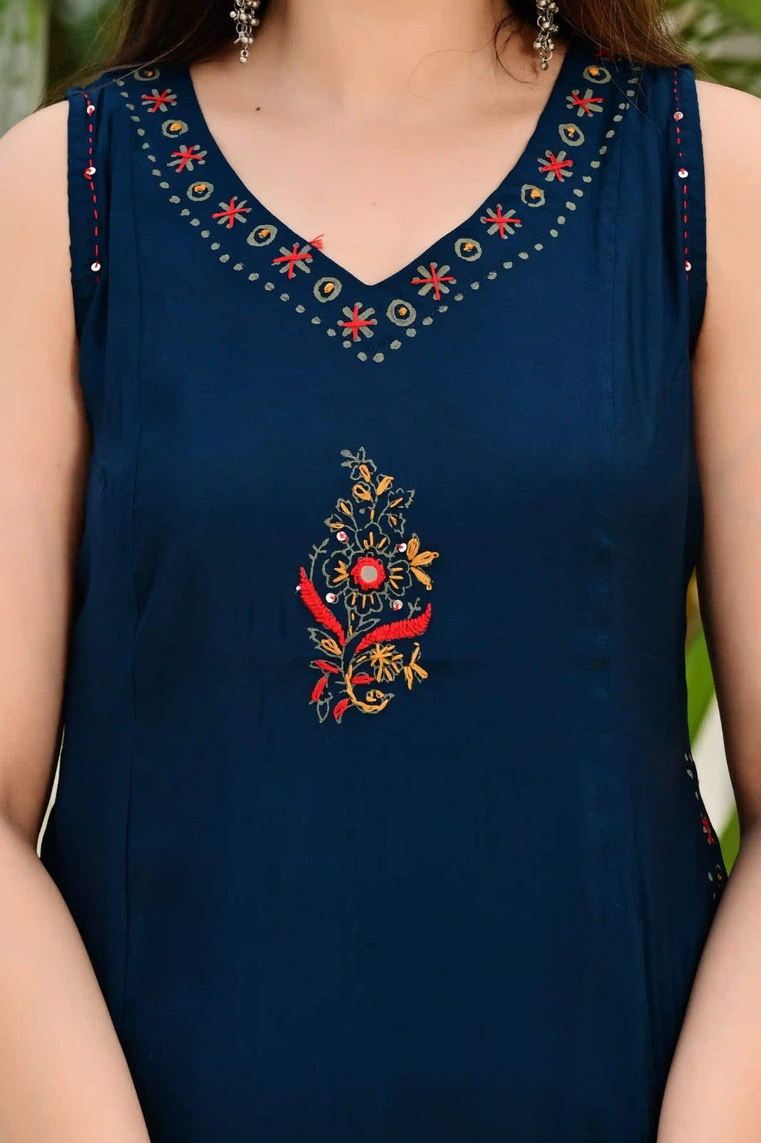 Blue Color 2-Piece Cord Set with Heavy Thread & Mirror Work