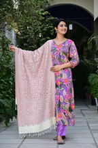 Soft Pastel Shawl with Floral & Geometric Weaving