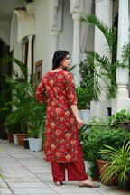 Mehroon Pure Mal Cotton 3-Piece Suit Set with Heavy Embroidery