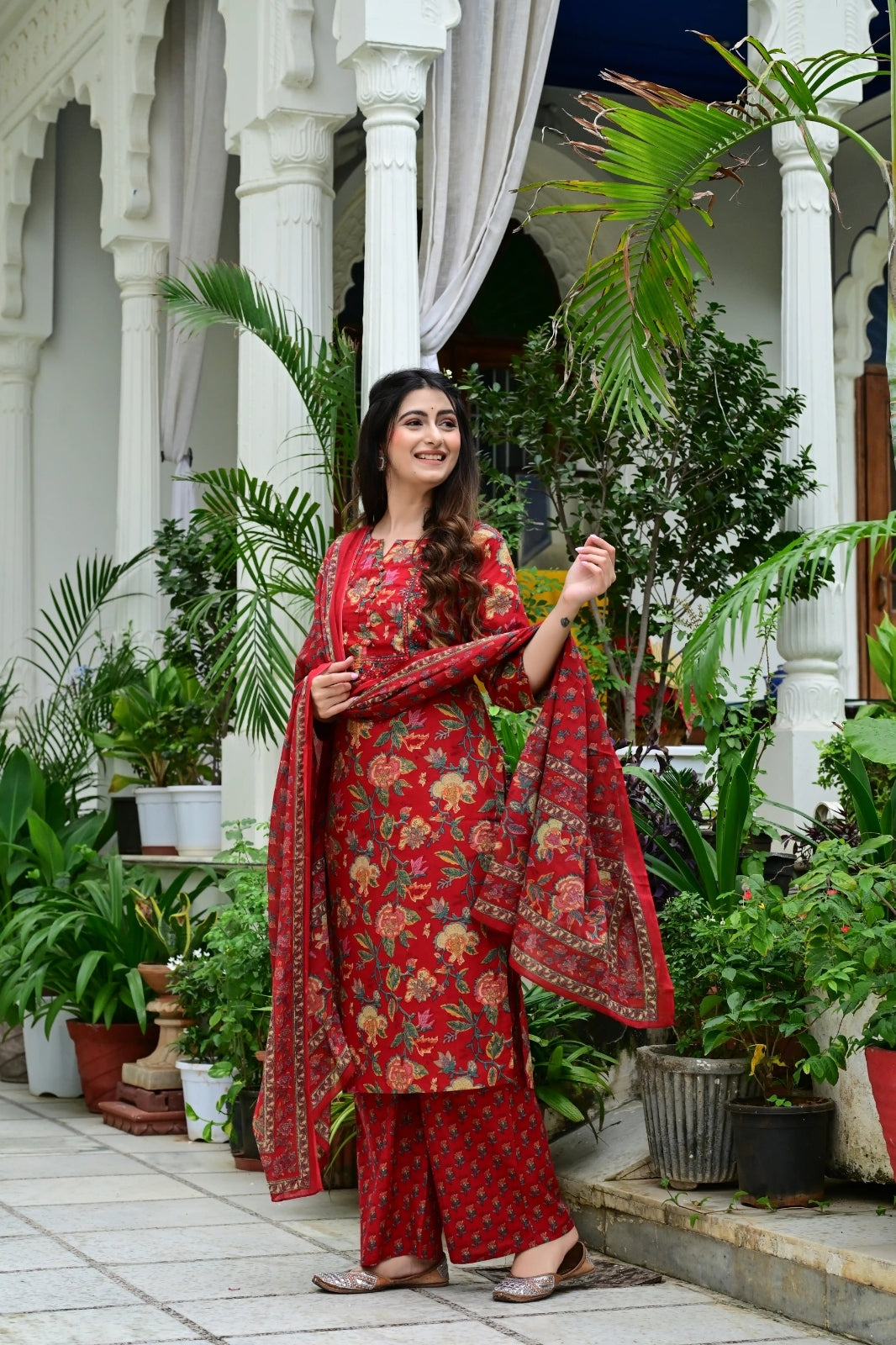 Mehroon Pure Mal Cotton 3-Piece Suit Set with Heavy Embroidery