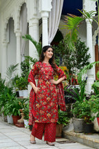 Mehroon Pure Mal Cotton 3-Piece Suit Set with Heavy Embroidery