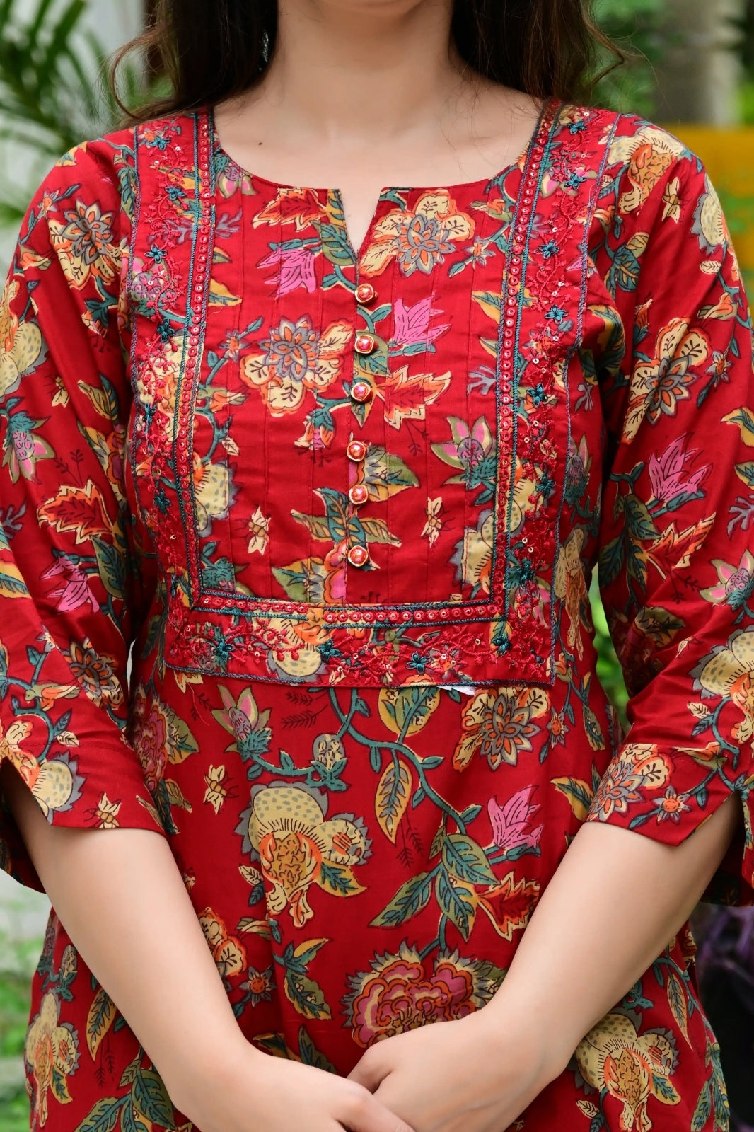 Mehroon Pure Mal Cotton 3-Piece Suit Set with Heavy Embroidery