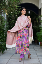 Soft Pastel Shawl with Floral & Geometric Weaving