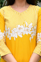 Yellow Rayon 2-Piece Cord Set with Floral White Print & Moti Work