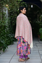 Soft Pastel Shawl with Floral & Geometric Weaving