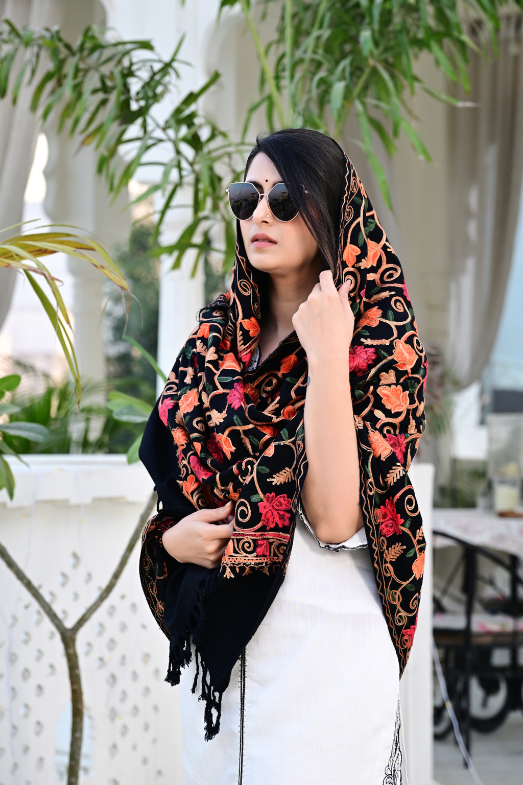 Elevate Your Style with Our Premium Black Shawl Featuring Artistic Patterns